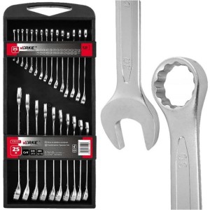 VERKE KLUCZE PŁASKO-OCZKOWE 6-32MM 25SZT, KASETA V35337 - DARMOWA WYSYŁKA