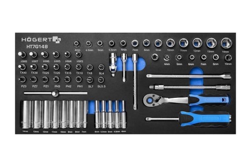 HOGERT ZESTAW NARZĘDZI Z GRZECHOTKĄ 1/4", 63 SZT. WKŁAD EVA HT7G148